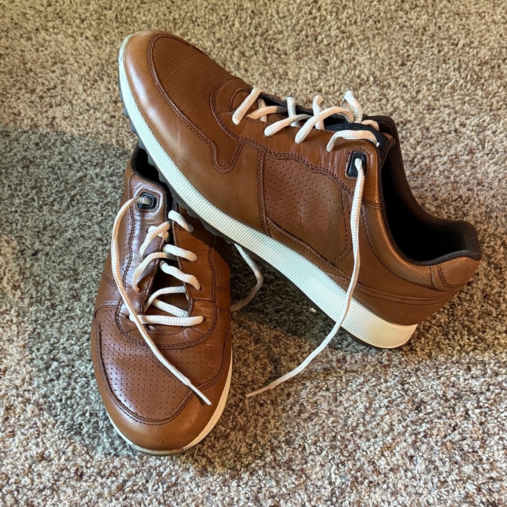 Men’s Ecco Brown Leather Sneakers, Sz 44 (10-1/2)